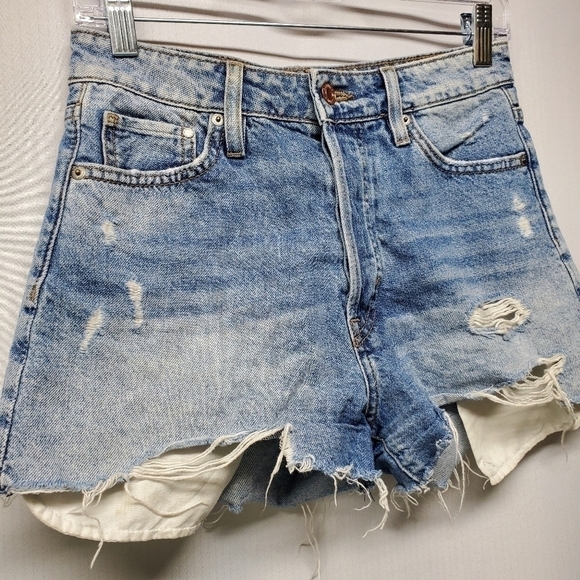 High-rise Destroyed Button Fly Cutoff Jean Shorts - Picture 2 of 8